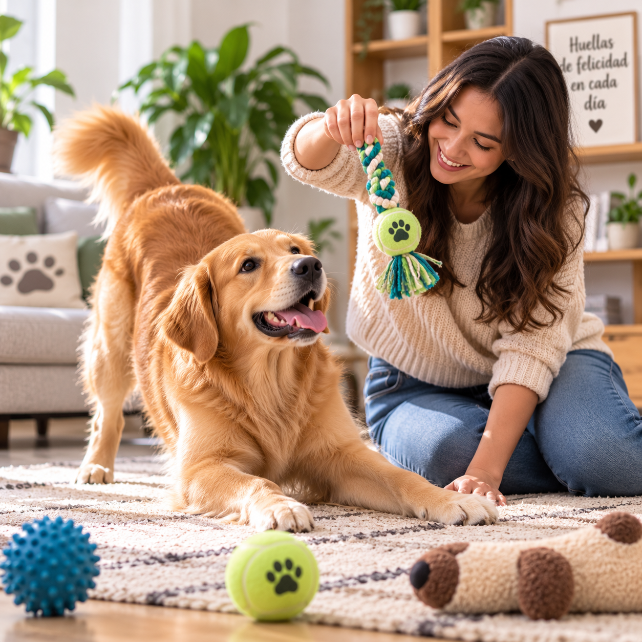 Persona jugando con su perro en casa
